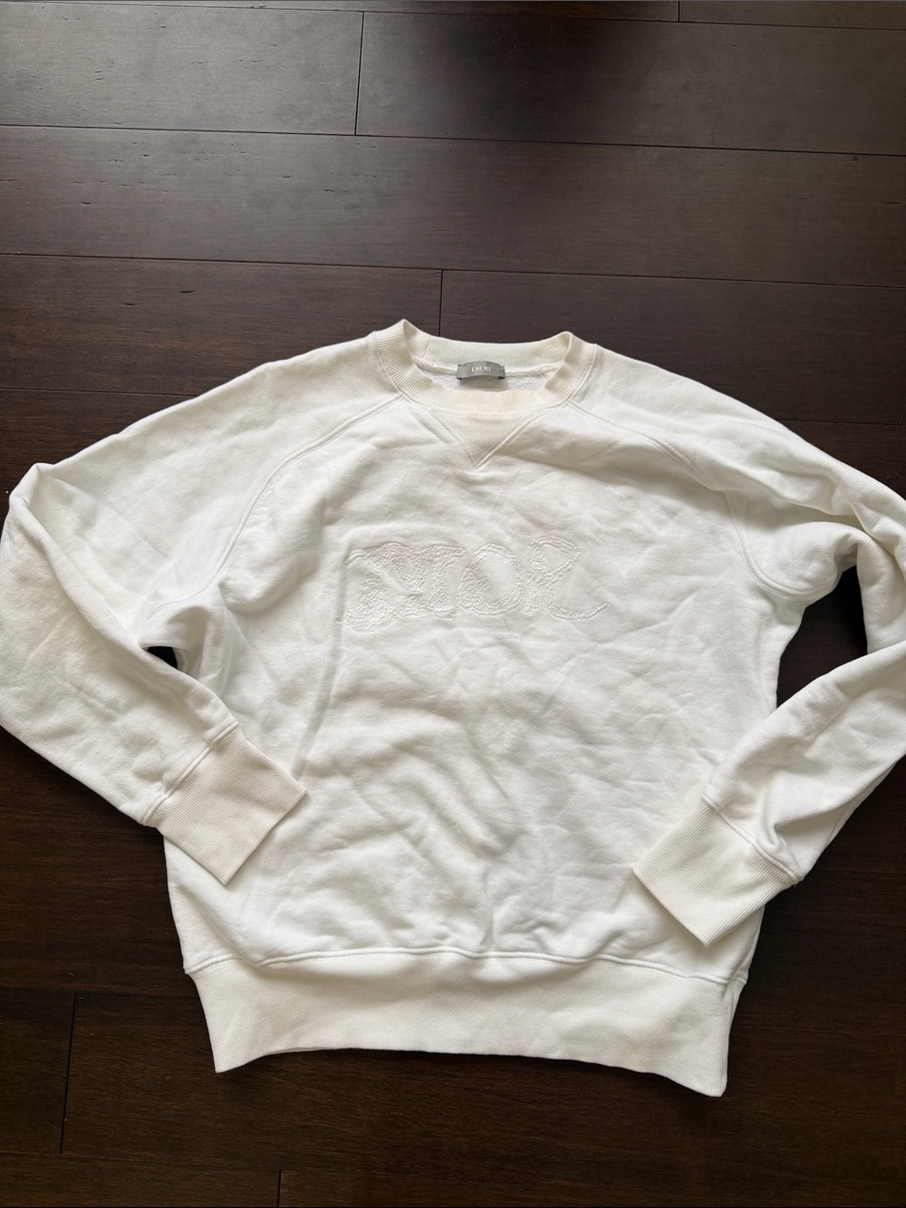 Dior White Embroidered Logo Crewneck Sweatshirt